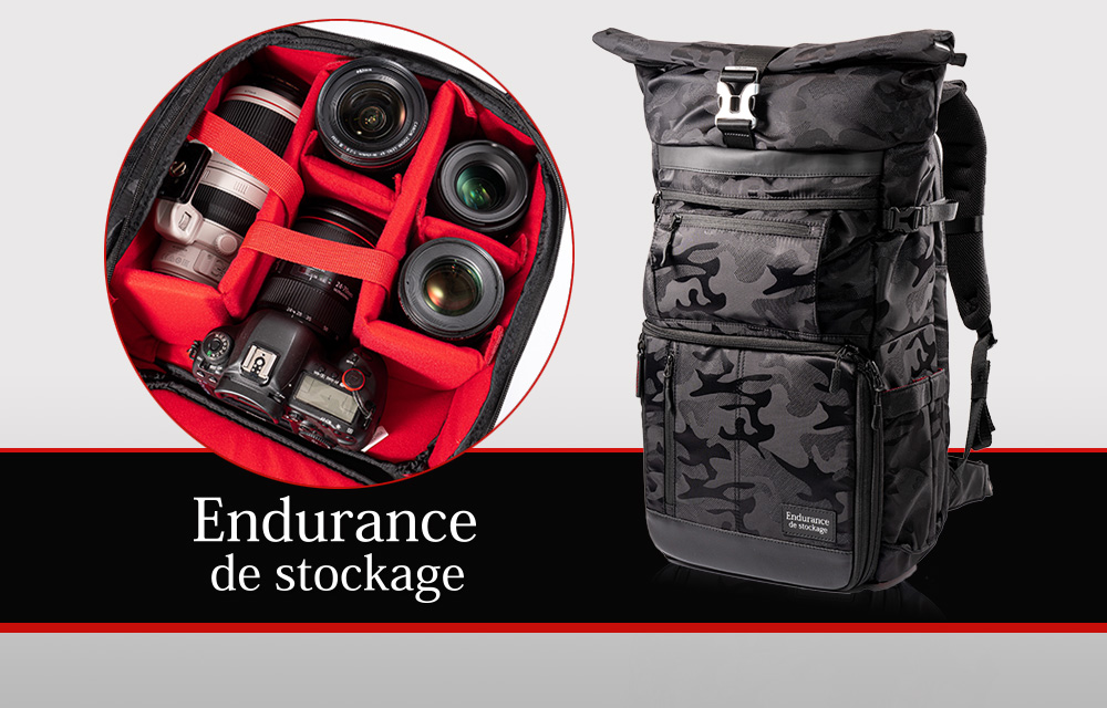 Endurance エンデュランスカメラバッグ2気室構造の大容量ロールトップカメラリュックタイプ 迷彩